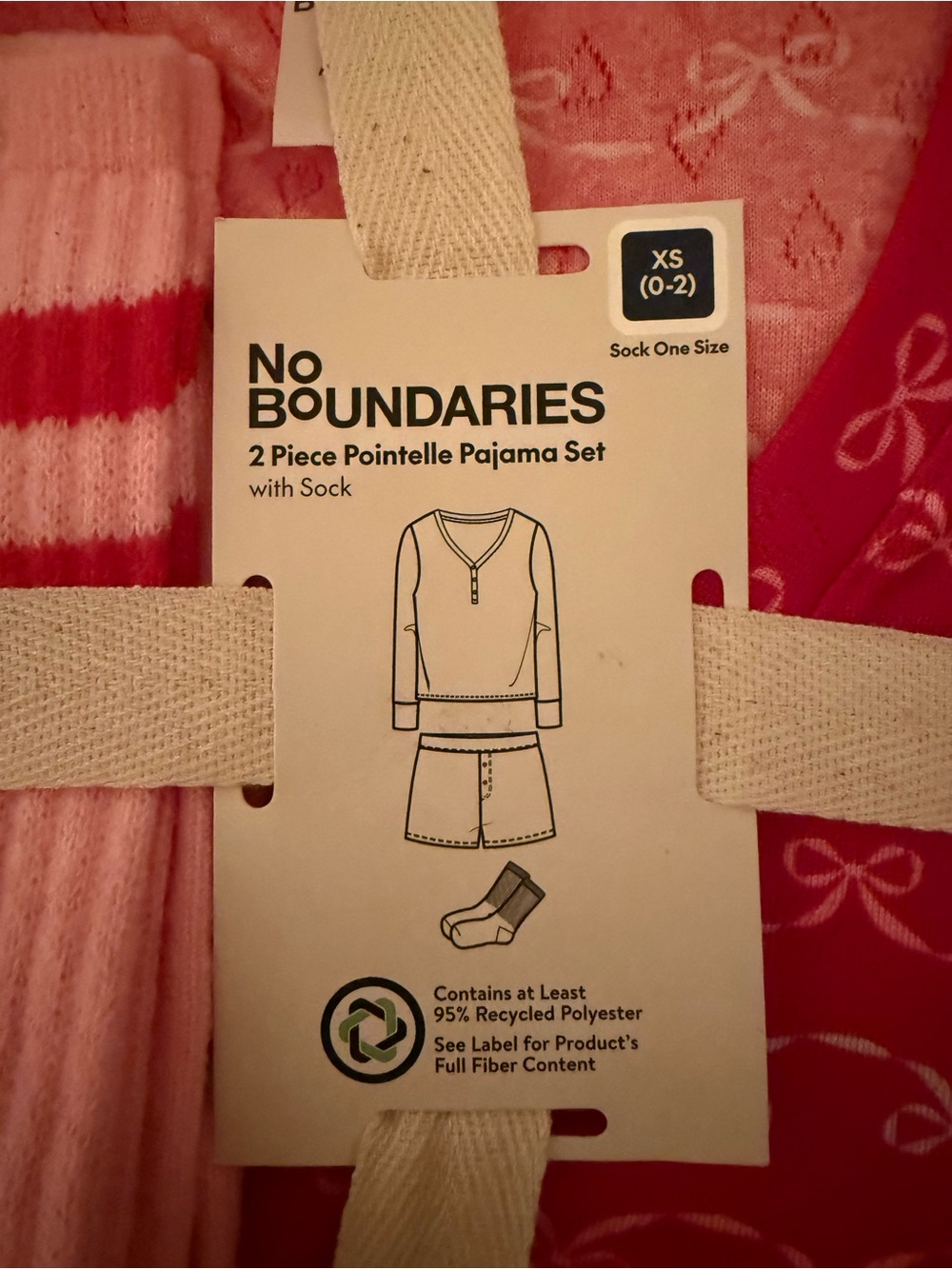 No Boundaries Pink Bow-Print Pajama & Sock Set - Picture 3 of 5